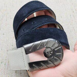 Ermenegildo Zegna Men Waistband Black Suede Leather Belt Size 36-37 In Auth ZS